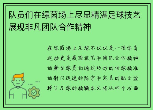 队员们在绿茵场上尽显精湛足球技艺展现非凡团队合作精神