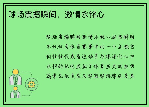 球场震撼瞬间，激情永铭心